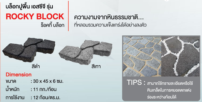 บล็อกปูพื้น เอกสซีจี รุ่น ROCKY BLOCK สีเทา – รวมซีเมนต์ ออนไลน์